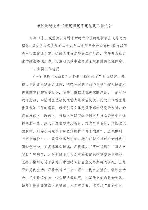 市民政局党组书记述职述廉述党建工作报告.docx