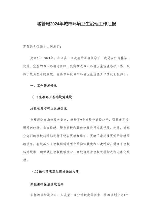 城管局 2024 年城市环境卫生治理工作汇报.docx