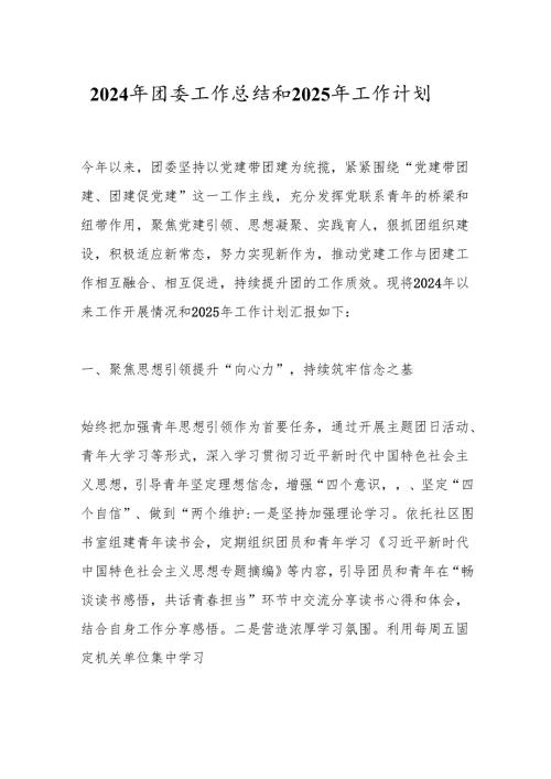 2024年团委工作总结和2025年工作计划.docx