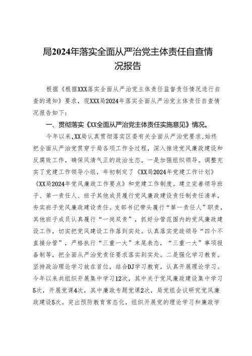 局2024年落实全面从严治党主体责任自查情况报告.docx