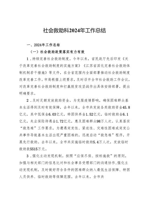 社会救助科2024年工作总结.docx