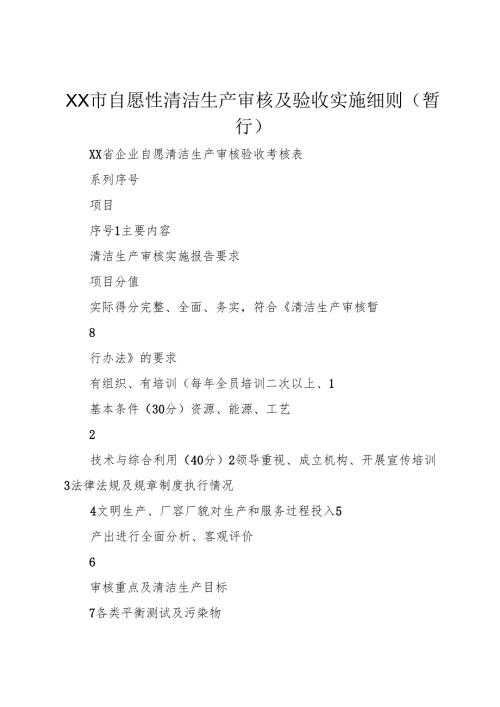 XX市自愿性清洁生产审核及验收实施细则(暂行).docx