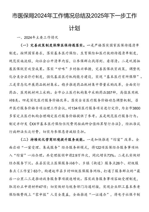 市医保局2024年工作情况总结及2025年下一步工作计划.docx