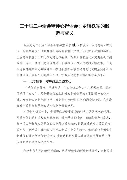 二十届三中全会精神心得体会：乡镇铁军的锻造与成长.docx