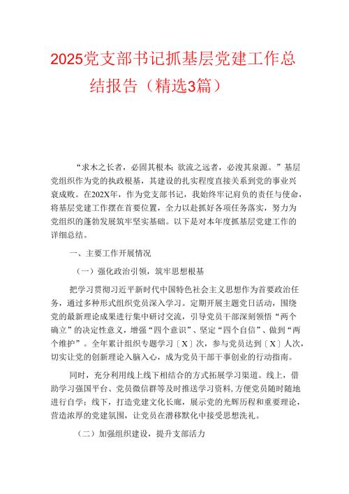 2025党支部书记抓基层党建工作总结报告（精选3篇）.docx
