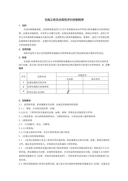 合规义务及合规性评价控制程序、工作流程图表.docx