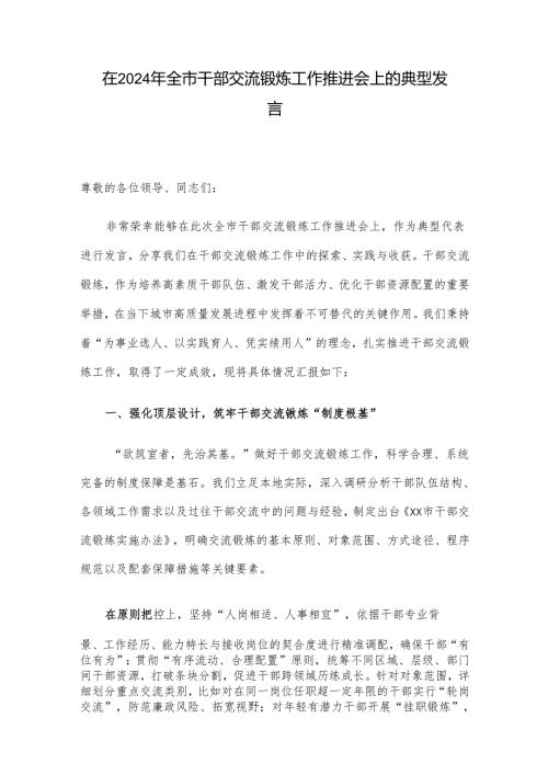在2024年全市干部交流锻炼工作推进会上的典型发言.docx