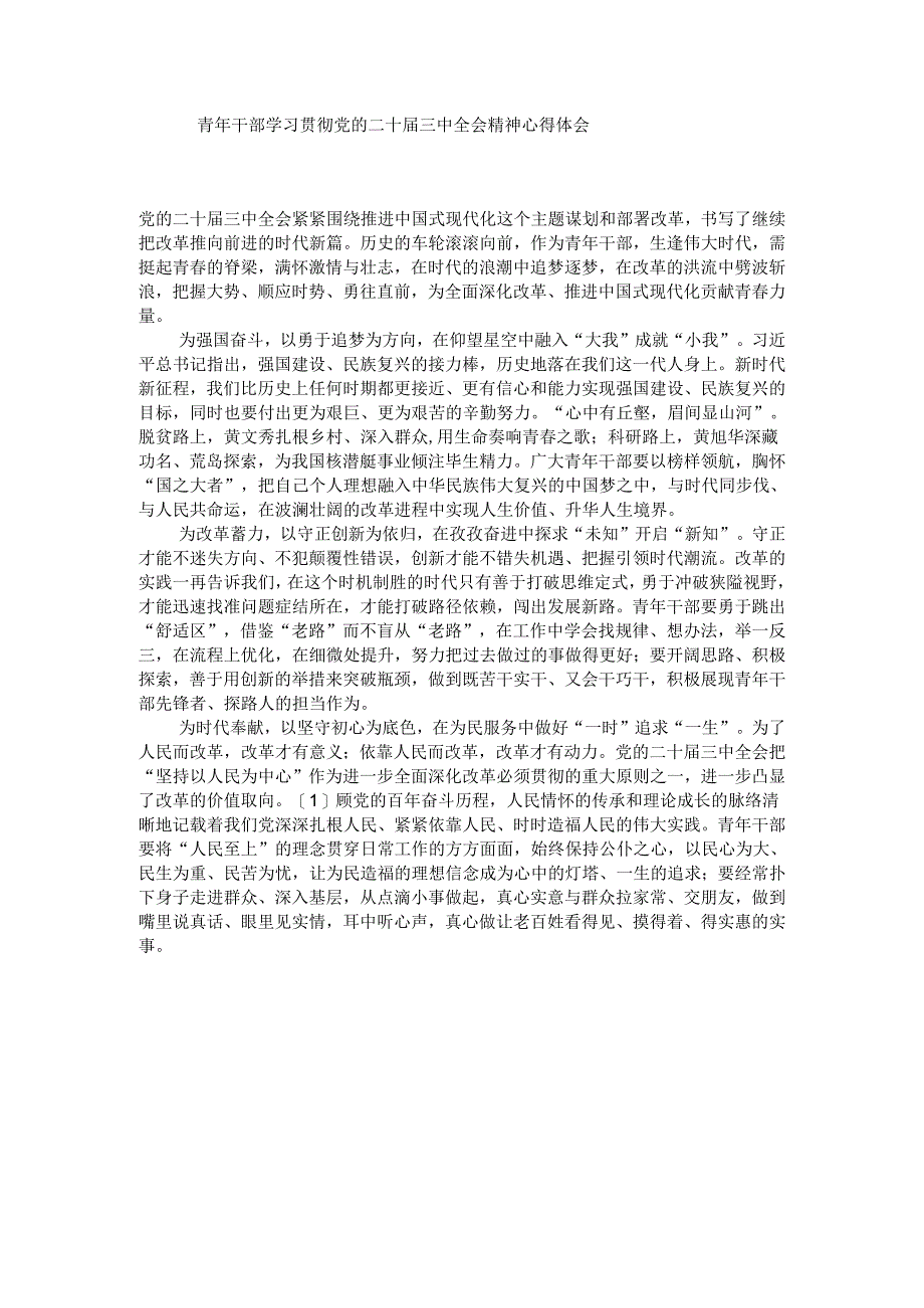 青年干部学习贯彻党的二十届三中全会精神心得体会.docx_第1页