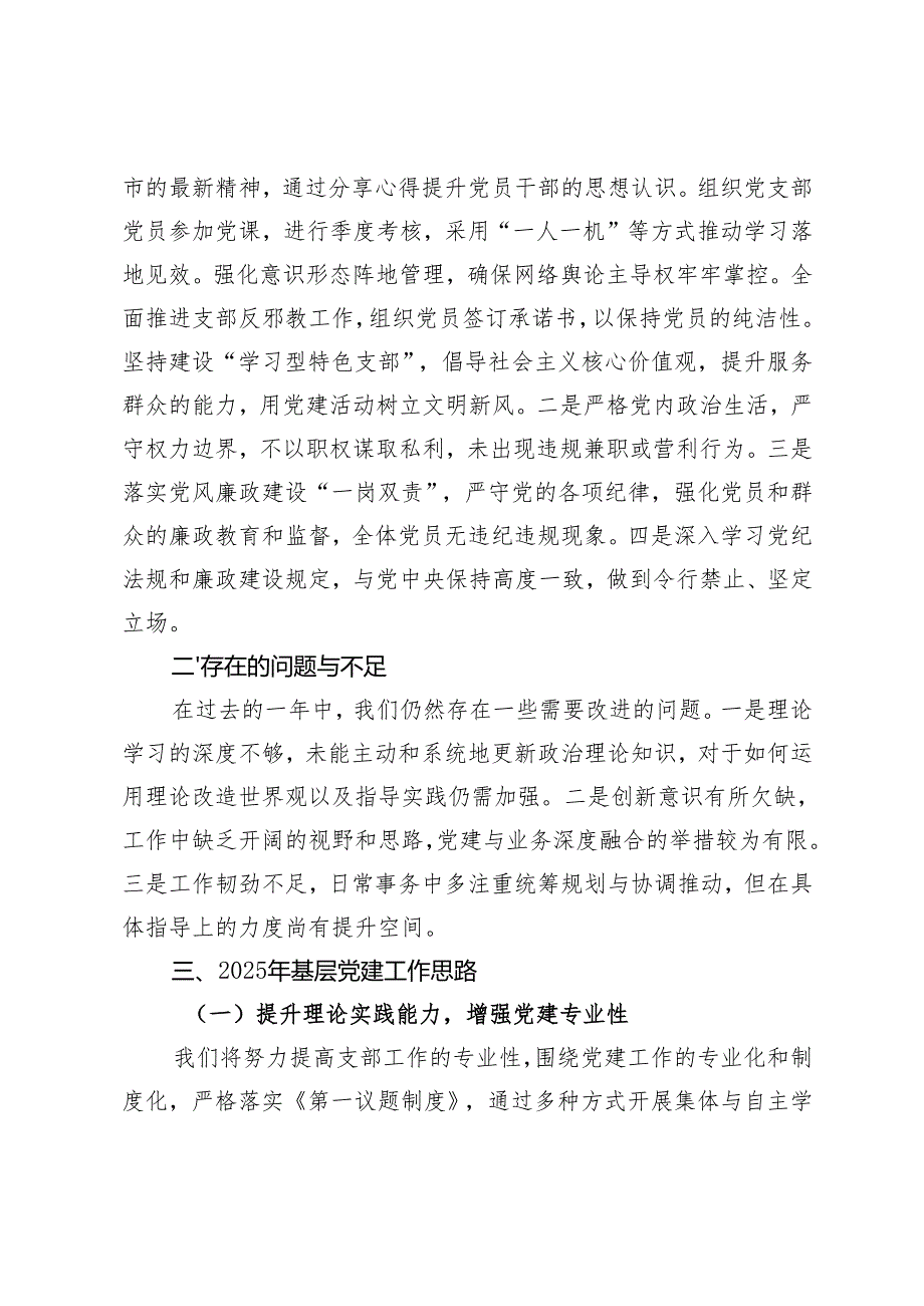 公司党支部书记2024年度抓基层党建工作述职报告2025年基层党建工作思路.docx_第3页