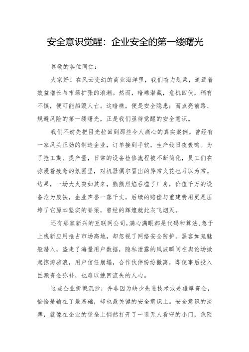 《安全意识觉醒：企业安全的第一缕曙光》演讲稿.docx