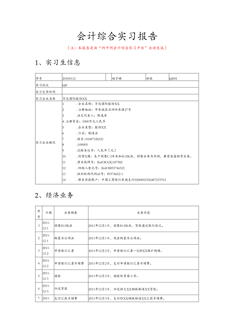 西安建筑科技大学华清学院厦门网中网会计综合平台实习报告.docx_第1页