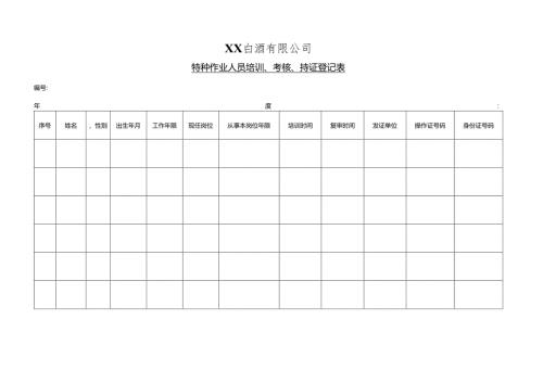 XX白酒有限公司特种作业人员培训、考核、持证登记表（2024年）.docx