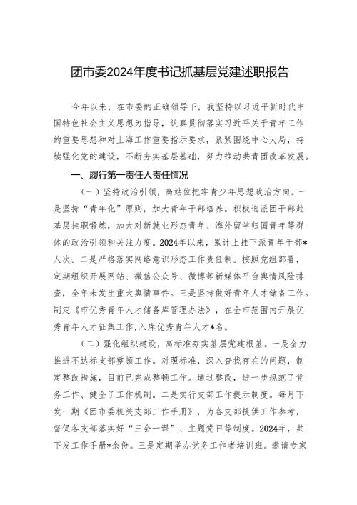 团市委2024年度书记抓基层党建述职报告.docx