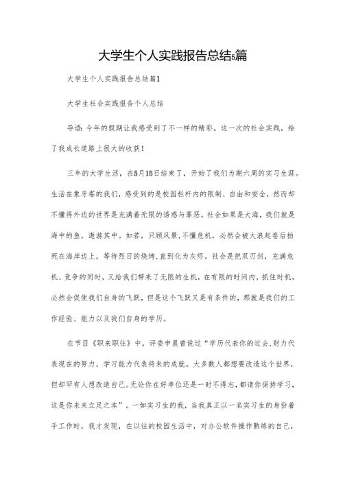 大学生个人实践报告总结5篇.docx
