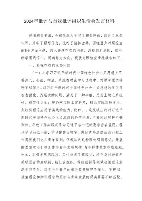 2024年批评与自我批评组织生活会发言材料2_3.docx