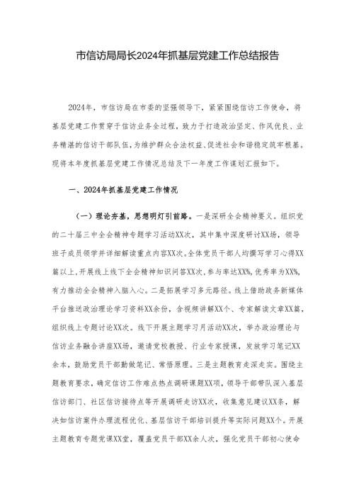 市信访局局长2024年抓基层党建工作总结报告.docx