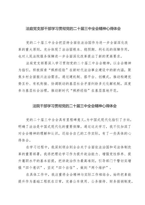 法庭党支部干部学习贯彻党的二十届三中全会精神心得体会7篇（精选版）.docx