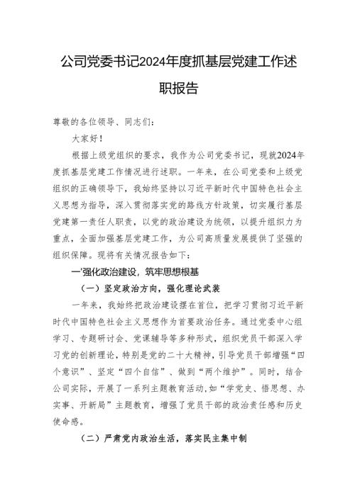 公司党委书记2024年度抓基层党建工作述职报告.docx