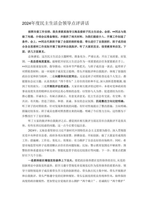 2024年度民主生活会领导点评讲话.docx