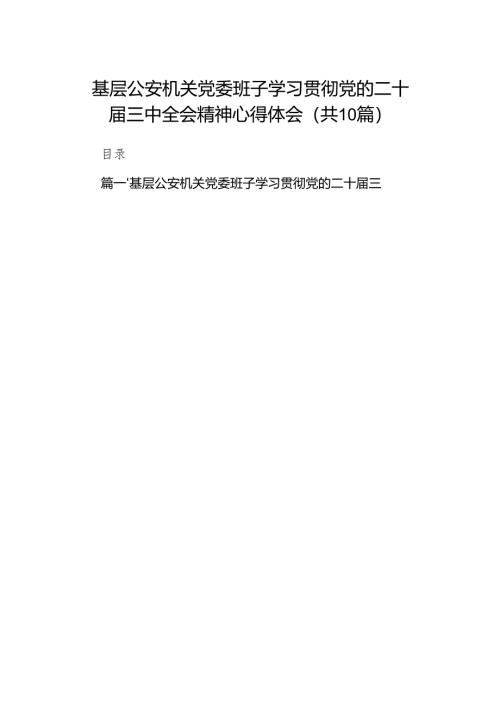 （10篇）基层公安机关党委班子学习贯彻党的二十届三中全会精神心得体会（最新版）.docx