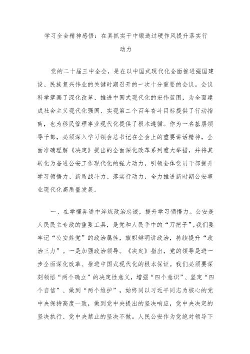 学习全会精神感悟：在真抓实干中锻造过硬作风提升落实行动力.docx
