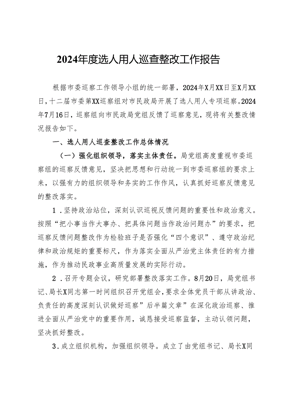 2024年度选人用人巡察整改工作报告.docx_第1页
