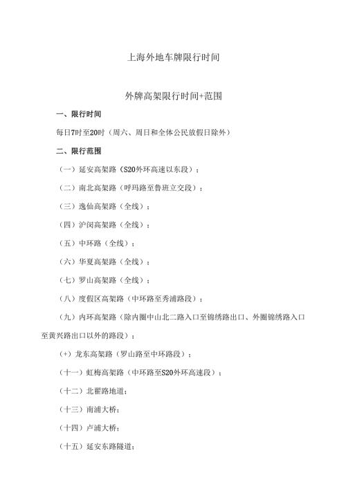 上海外地车牌限行时间（2024年）.docx