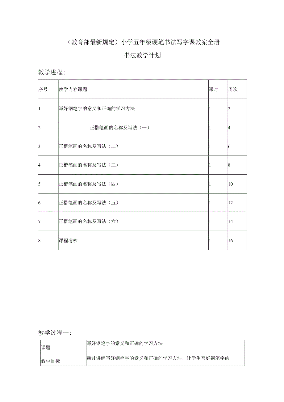 小学五年级硬笔书法写字课教案-全册.docx_第1页