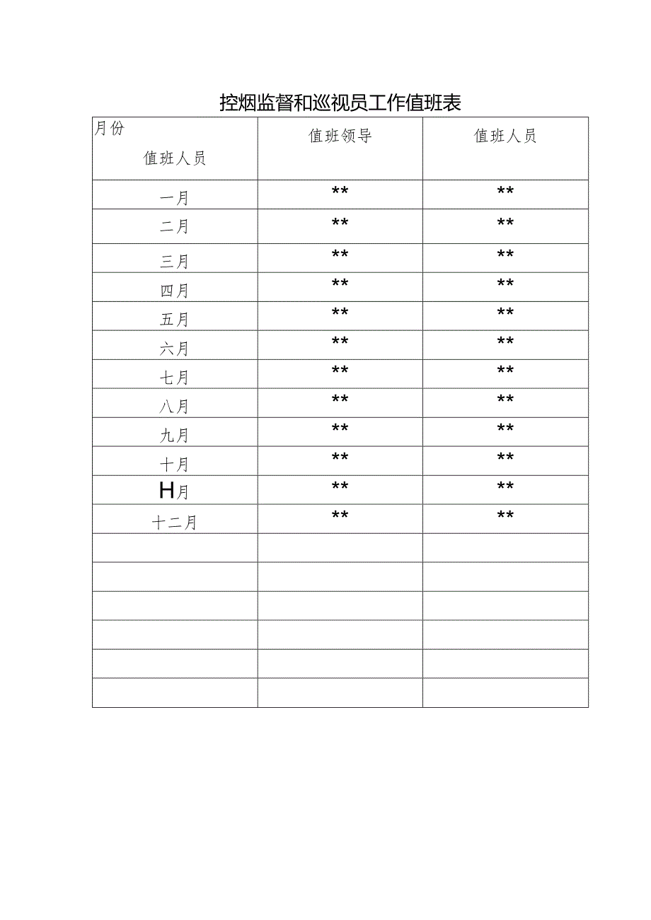 控烟监督和巡视员工作值班表.docx_第1页