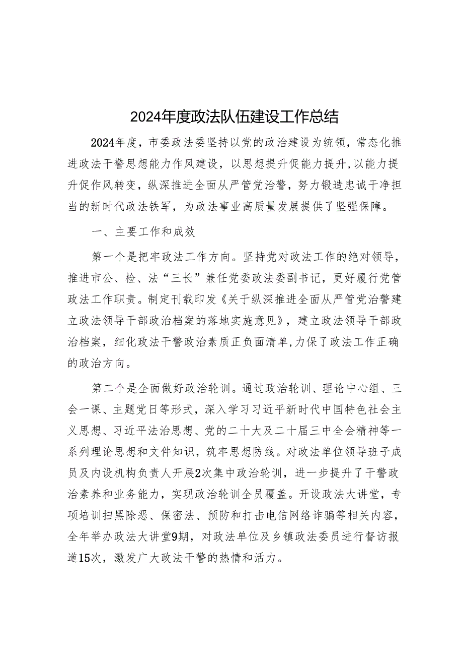 2024年度政法队伍建设工作总结.docx_第1页