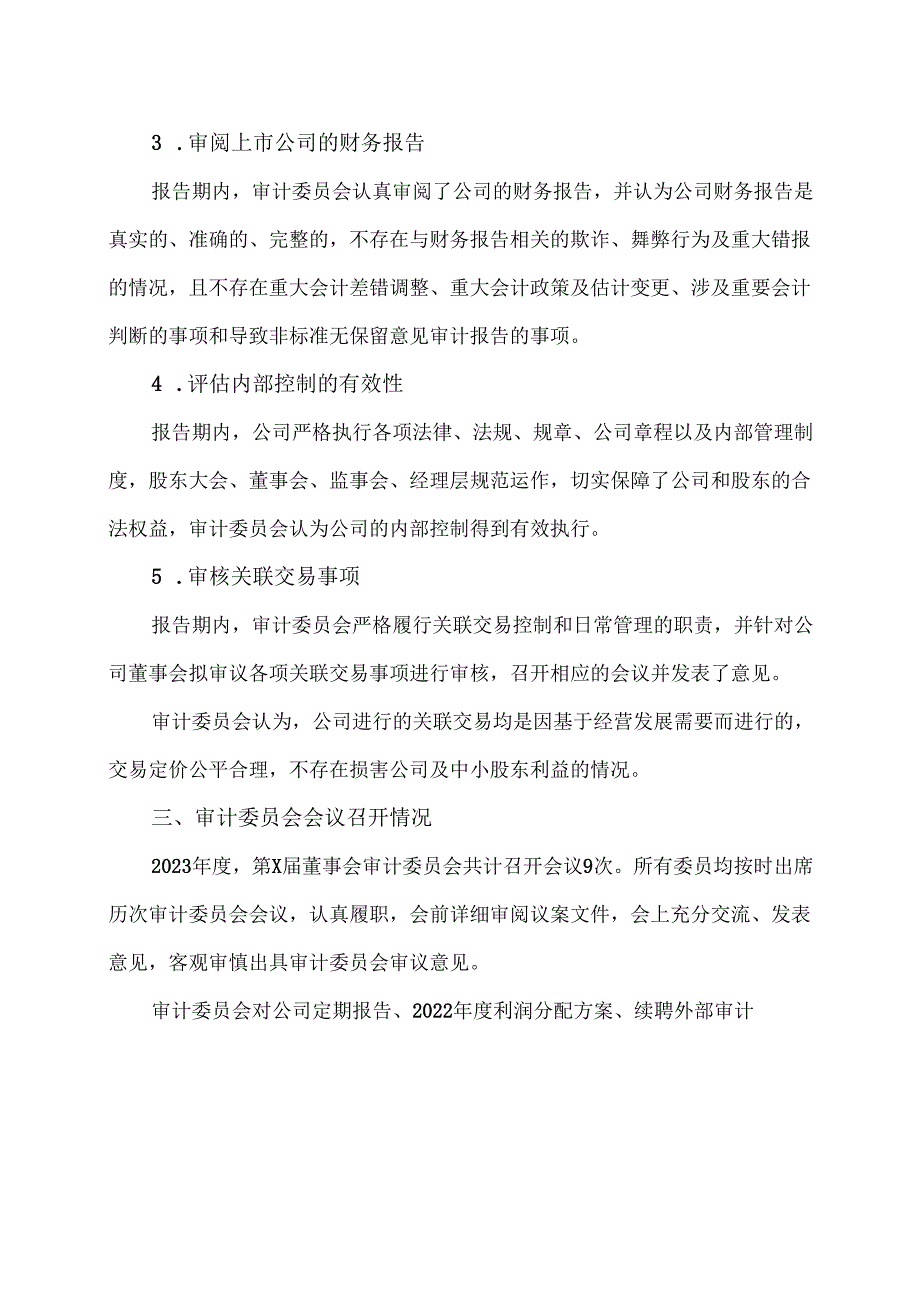 XX集团股份有限公司董事会审计委员会2023年度履职情况报告（2024年）.docx_第3页