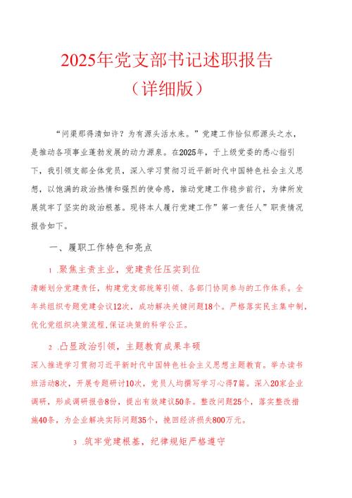 2025 年党支部书记述职报告（详细版）.docx