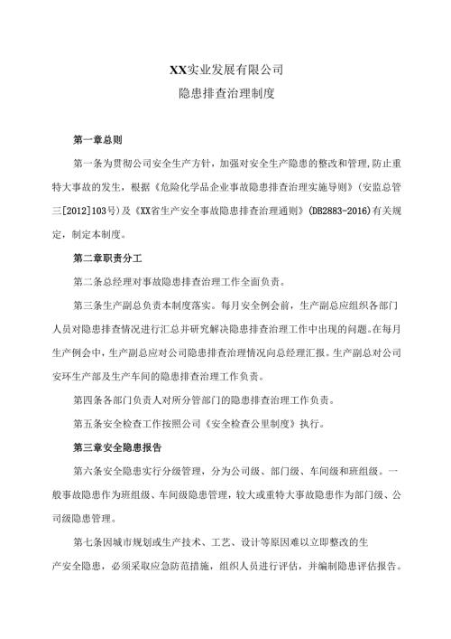 XX实业发展有限公司隐患排查治理制度（2024年）.docx