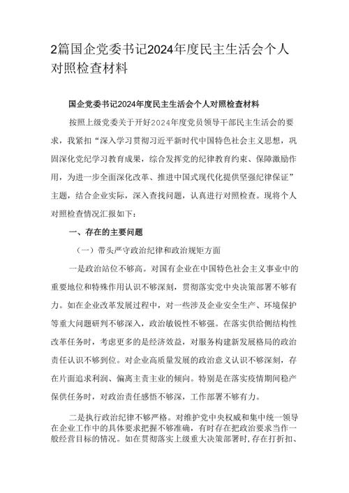 2篇国企党委书记2024年度民主生活会个人对照检查材料.docx