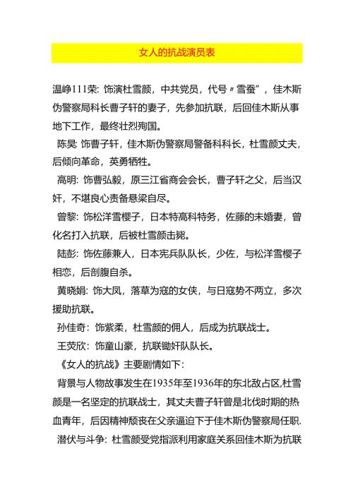 女人的抗战演员表.docx