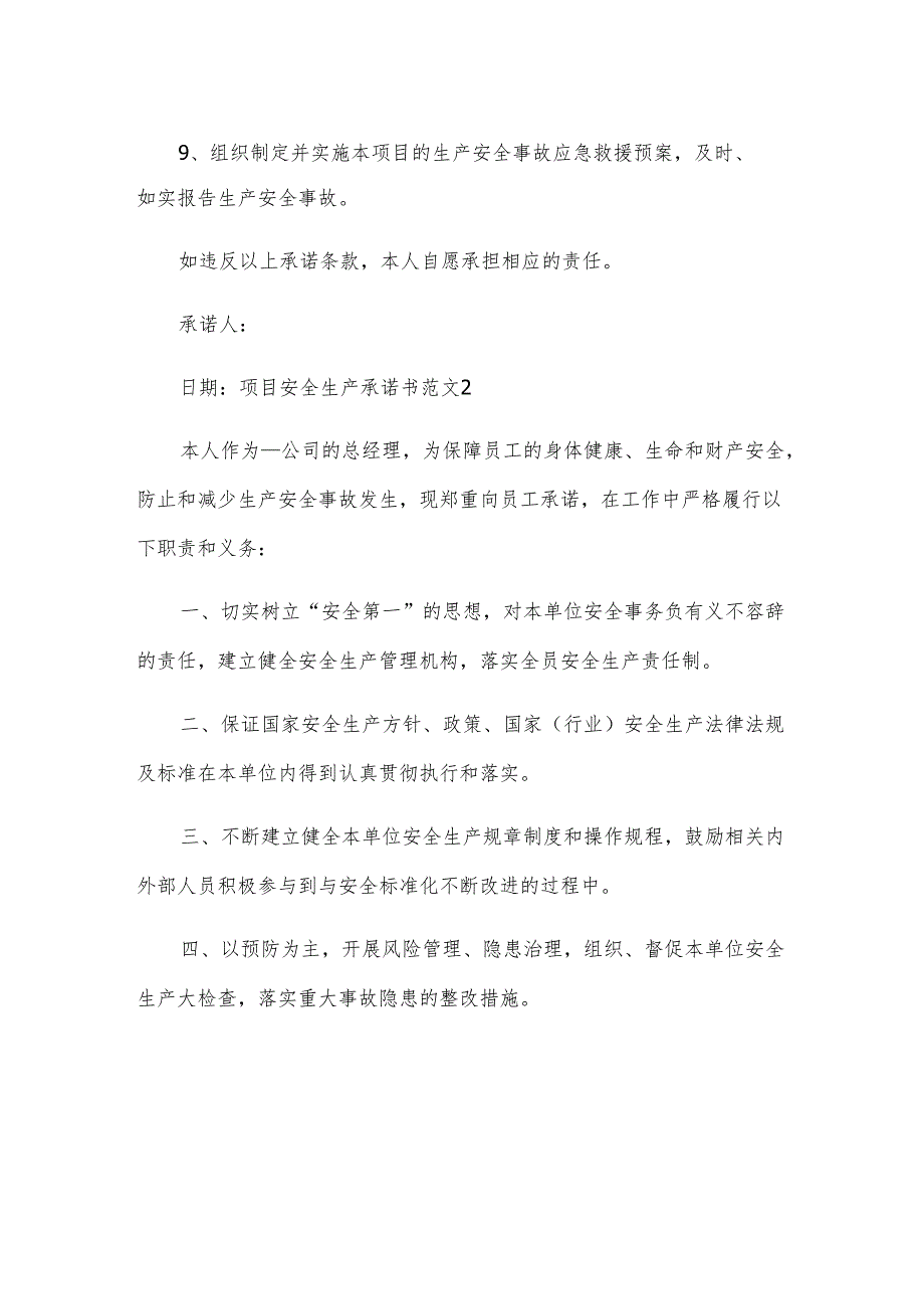项目安全生产承诺书范文.docx_第2页
