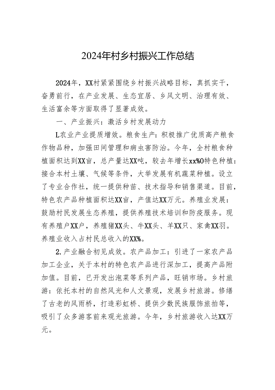 2024年村乡村振兴工作总结.docx_第1页
