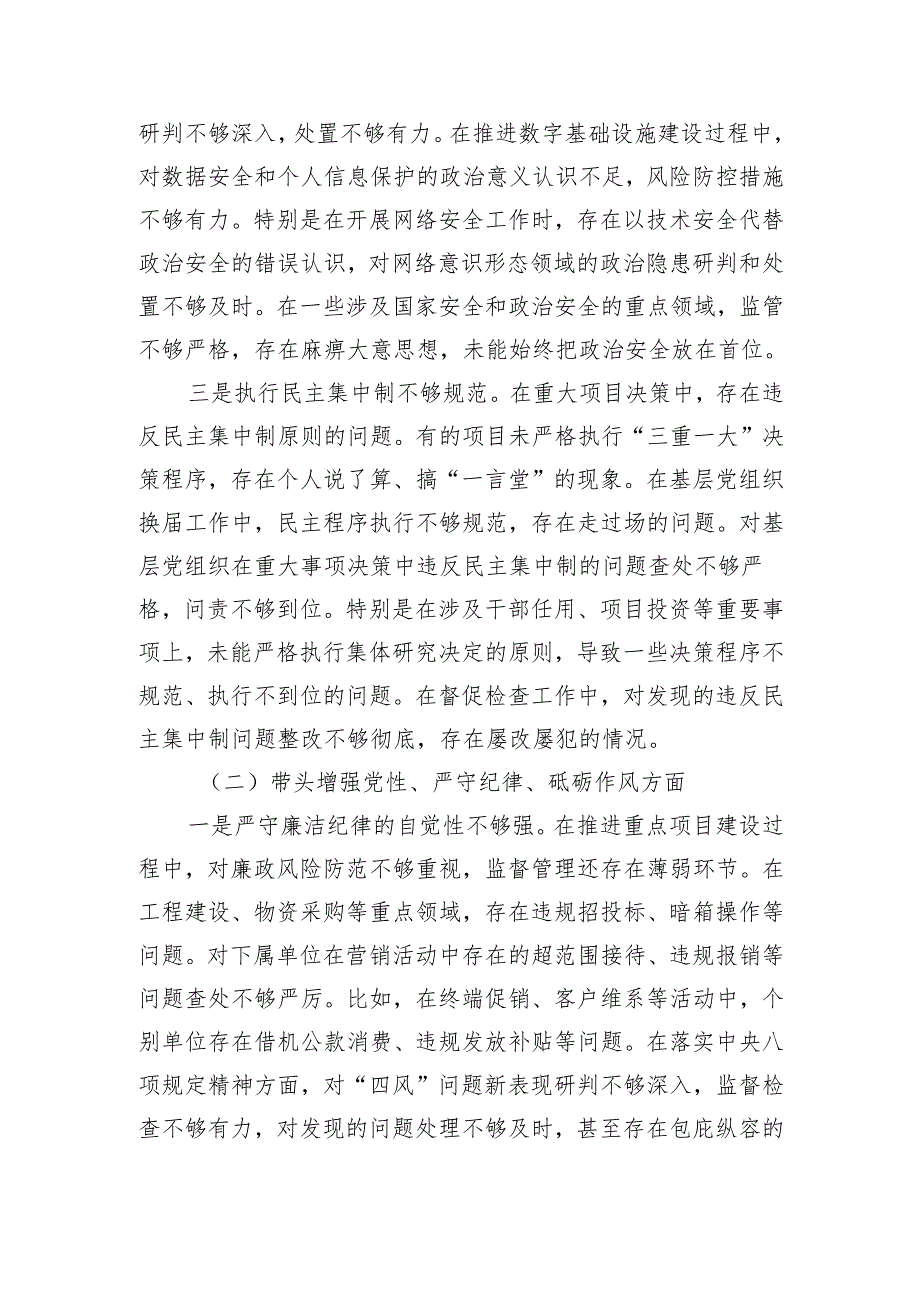 国企党委书记2024年度民主生活会个人对照检查材料（4431字）四个带头.docx_第2页