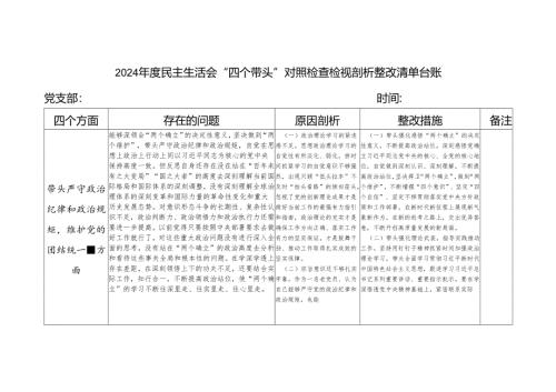 党员干部2024年度民主生活会四个带头个人对照检查整改清单台账.docx