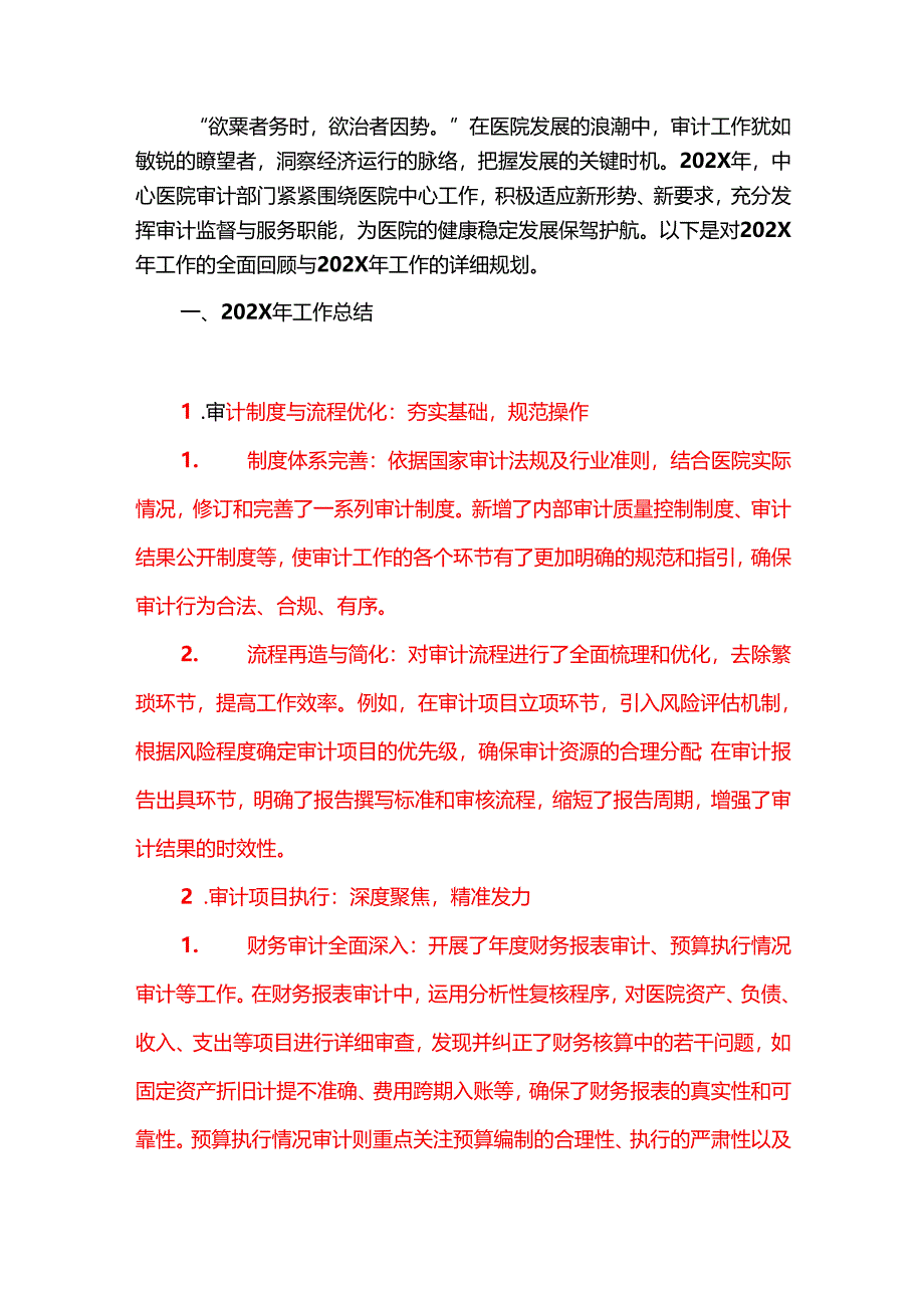 1.关于医院审计工作总结及工作计划（完整版）.docx_第2页