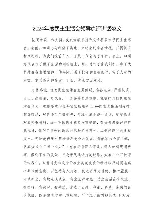 2024年度民主生活会领导点评讲话范文.docx