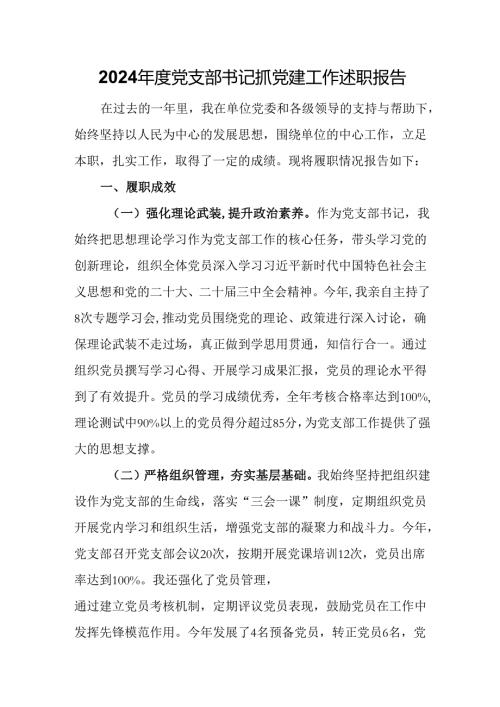 2024年度党支部书记抓党建工作述职报告.docx