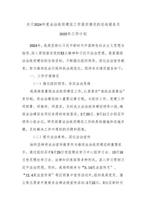 关于2024年度法治政府建设工作落实情况的总结报告及2025年工作计划.docx