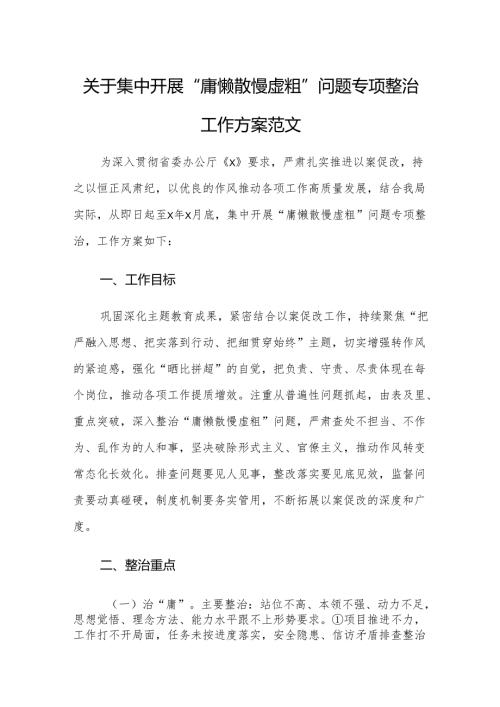 2024集中开展“庸懒散慢虚粗”问题专项整治工作方案范文.docx