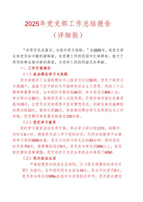 2025 年党支部工作总结报告（详细版）.docx