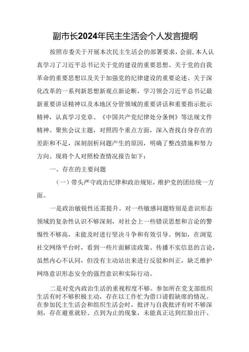 副市长2024年民主生活会个人发言提纲.docx
