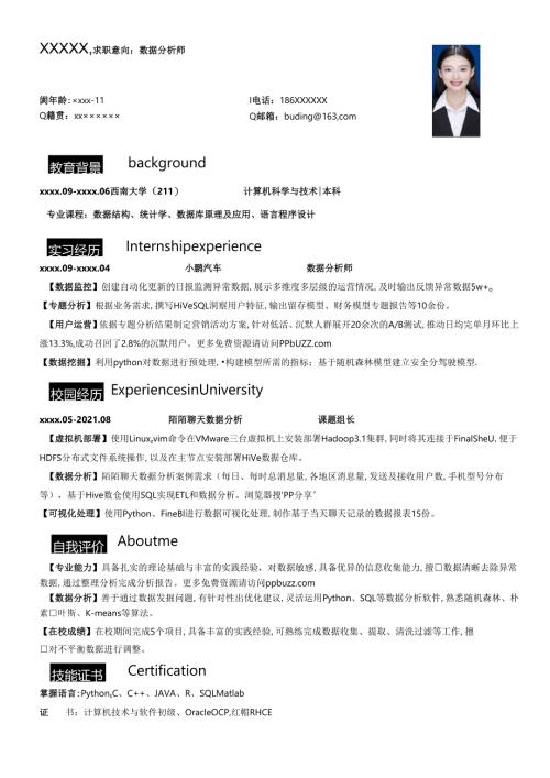 公司应届数据分析师简历模板.docx