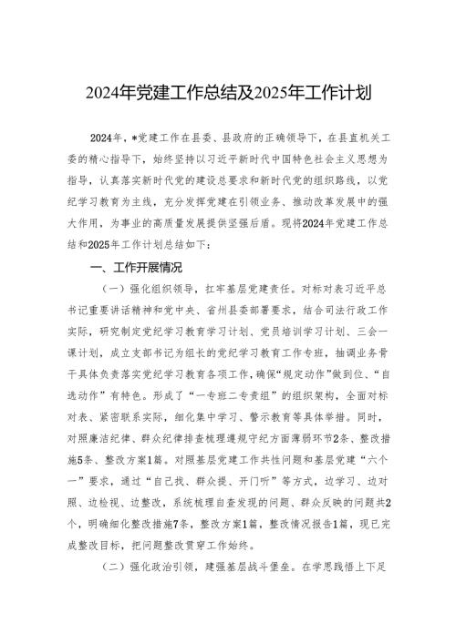 2024年党建工作总结及2025年工作计划.docx