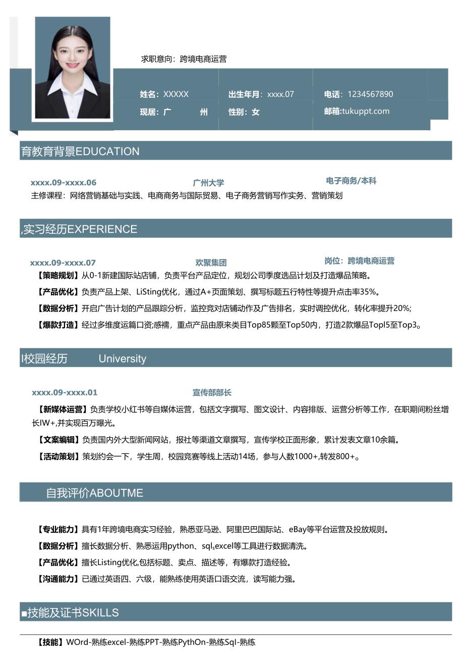 公司应届跨境电商运营简历.docx_第1页