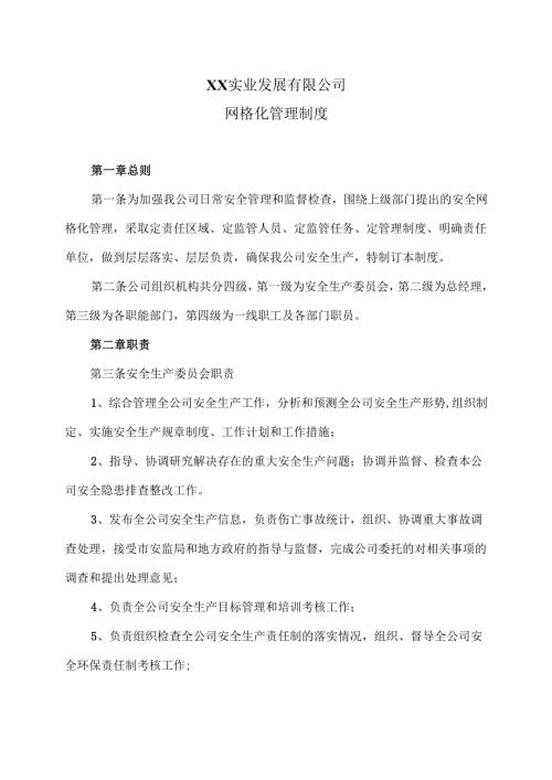 XX实业发展有限公司网格化管理制度（2024年）.docx